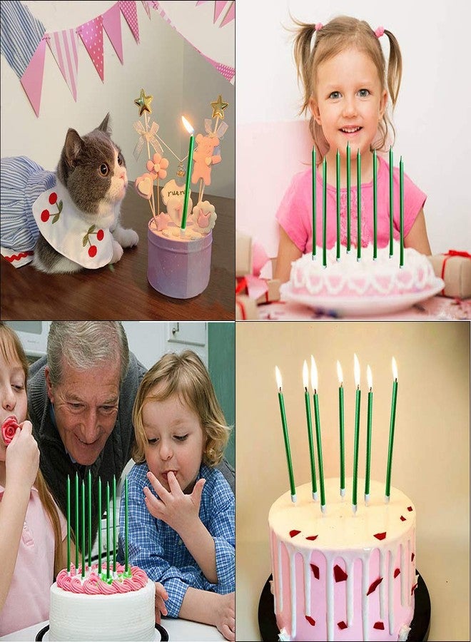 XNOVA 12 Count Long Thin Green Birthday Cake Candles in Holders for Birthday Cupcake Tall Candle 12 Pieces - Image 3